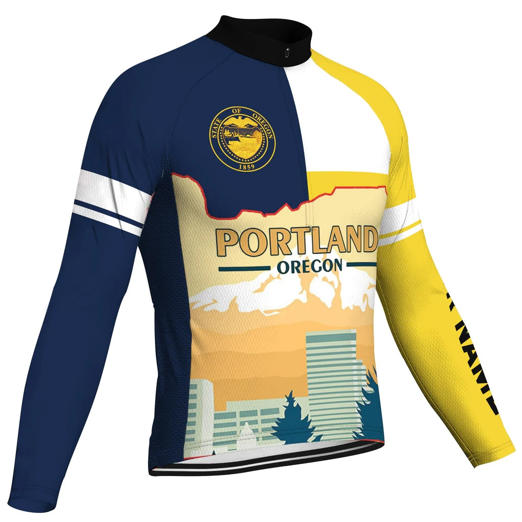 Customized Portland Men's Winter Thermal Fleece Cycling Jersey Long Sleeve