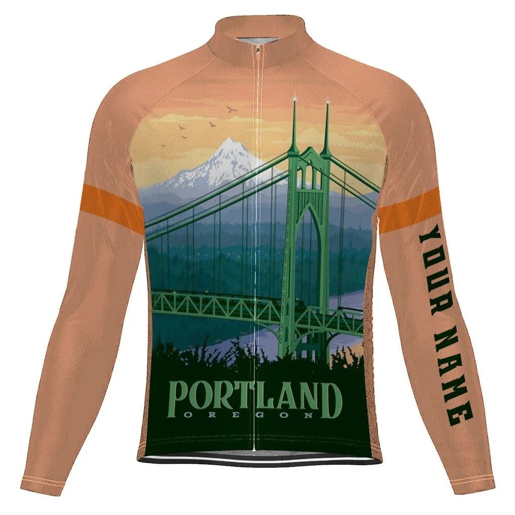 Customized Portland Men's Winter Thermal Fleece Cycling Jersey Long Sleeve