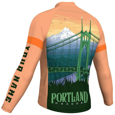 Customized Portland Men's Winter Thermal Fleece Cycling Jersey Long Sleeve