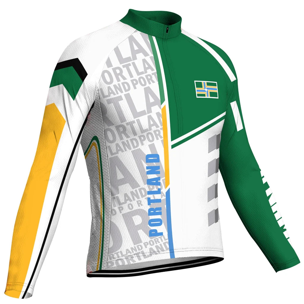 Customized Portland Men's Winter Thermal Fleece Cycling Jersey Long Sleeve