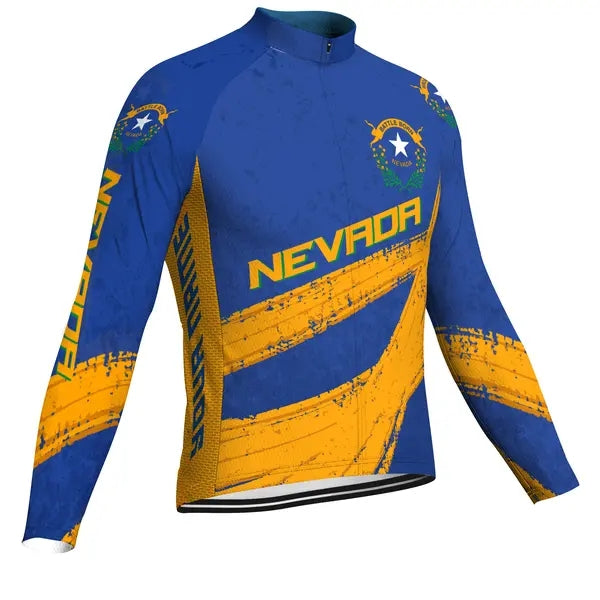 Customized Nevada Men's Winter Thermal Fleece Cycling Jersey Long Sleeve