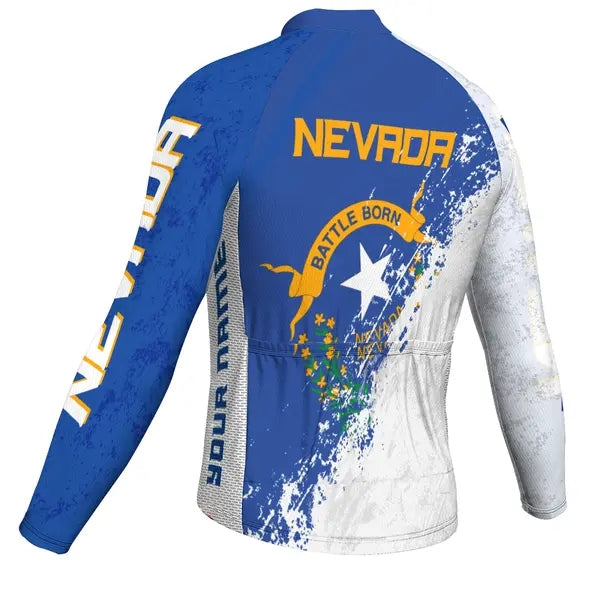 Customized Nevada Men's Winter Thermal Fleece Cycling Jersey Long Sleeve