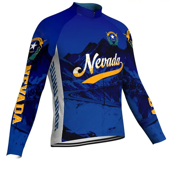Customized Nevada Men's Winter Thermal Fleece Cycling Jersey Long Sleeve