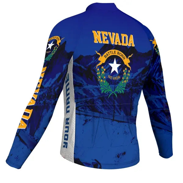 Customized Nevada Men's Winter Thermal Fleece Cycling Jersey Long Sleeve