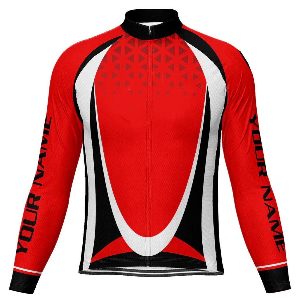 Customized Red Men's Winter Thermal Fleece Cycling Jersey Long Sleeve