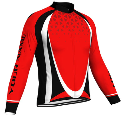Customized Red Men's Winter Thermal Fleece Cycling Jersey Long Sleeve