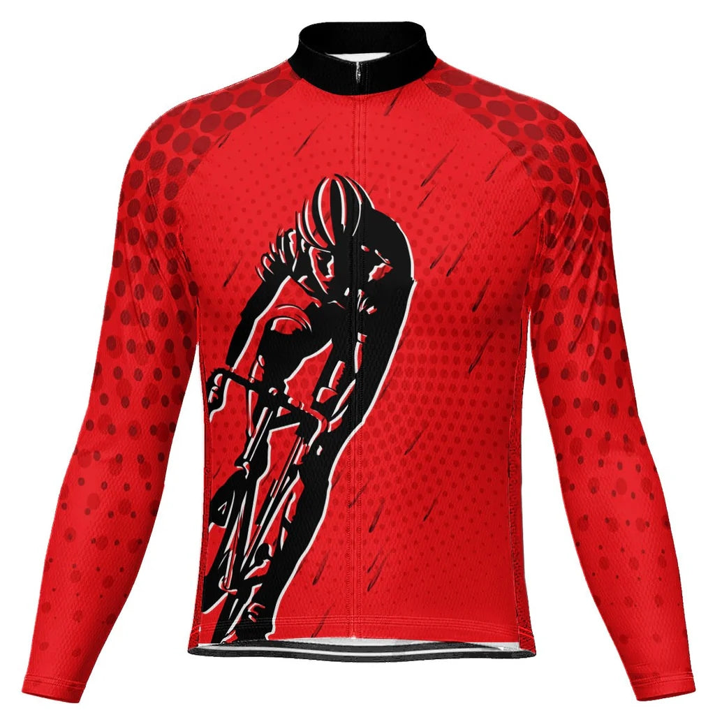 Customized Red Men's Winter Thermal Fleece Cycling Jersey Long Sleeve