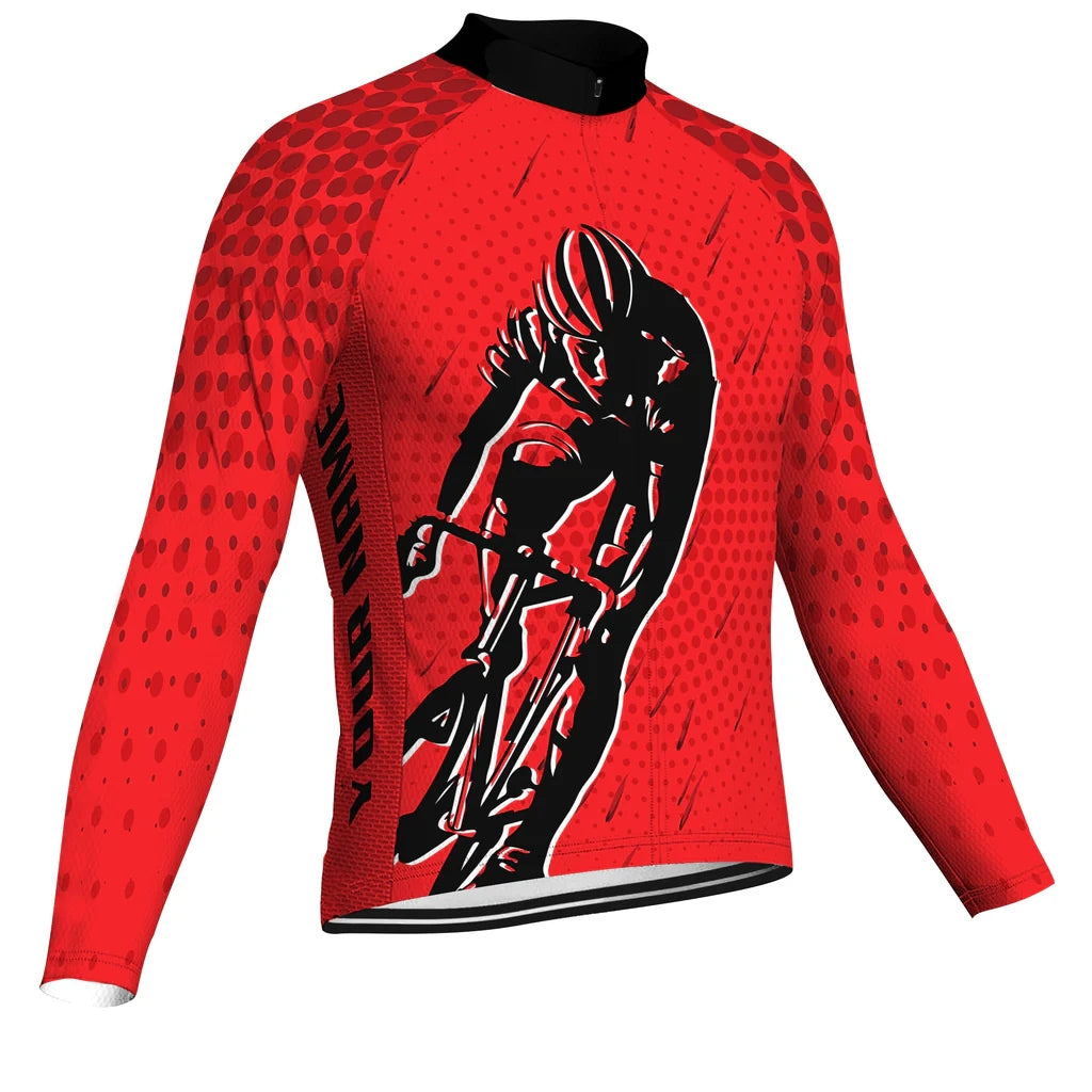 Customized Red Men's Winter Thermal Fleece Cycling Jersey Long Sleeve