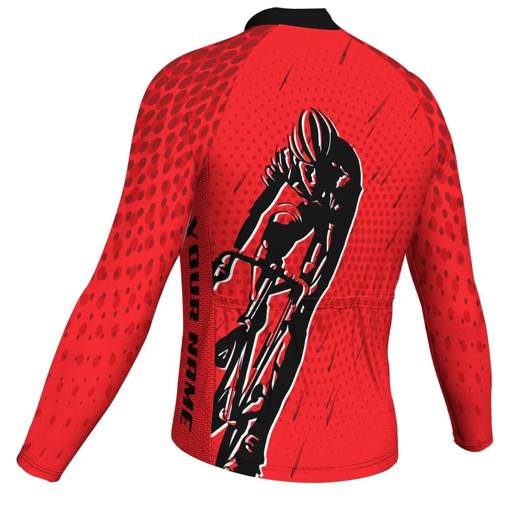 Customized Red Men's Winter Thermal Fleece Cycling Jersey Long Sleeve