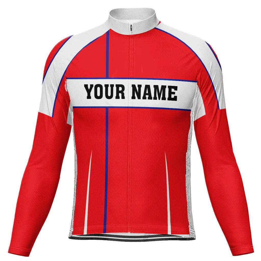 Customized Red Men's Winter Thermal Fleece Cycling Jersey Long Sleeve