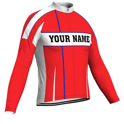 Customized Red Men's Winter Thermal Fleece Cycling Jersey Long Sleeve