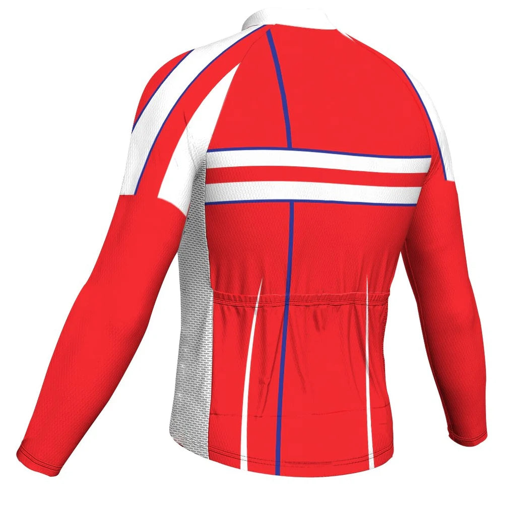Customized Red Men's Winter Thermal Fleece Cycling Jersey Long Sleeve