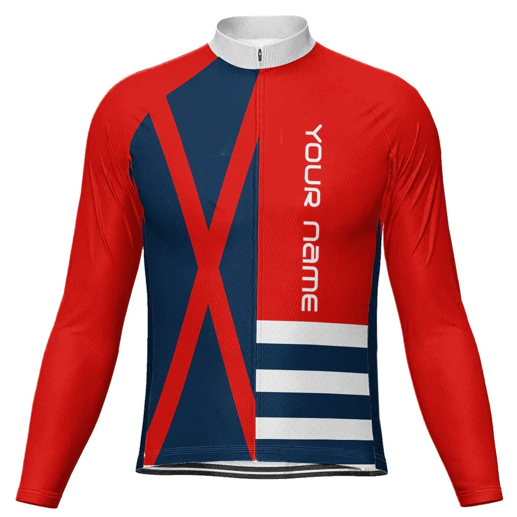 Customized Red Men's Winter Thermal Fleece Cycling Jersey Long Sleeve