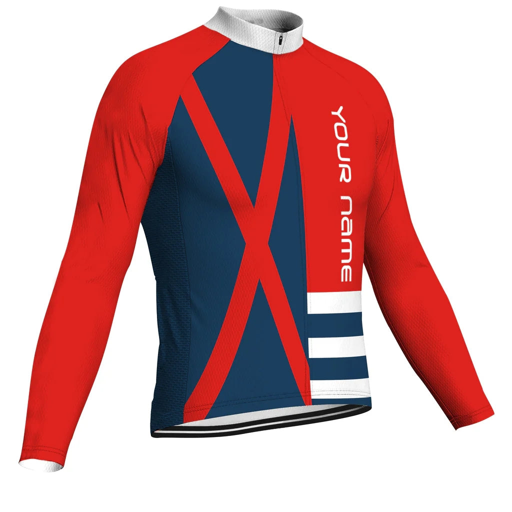 Customized Red Men's Winter Thermal Fleece Cycling Jersey Long Sleeve
