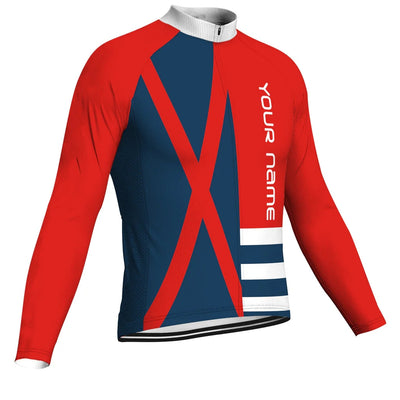 Customized Red Men's Winter Thermal Fleece Cycling Jersey Long Sleeve