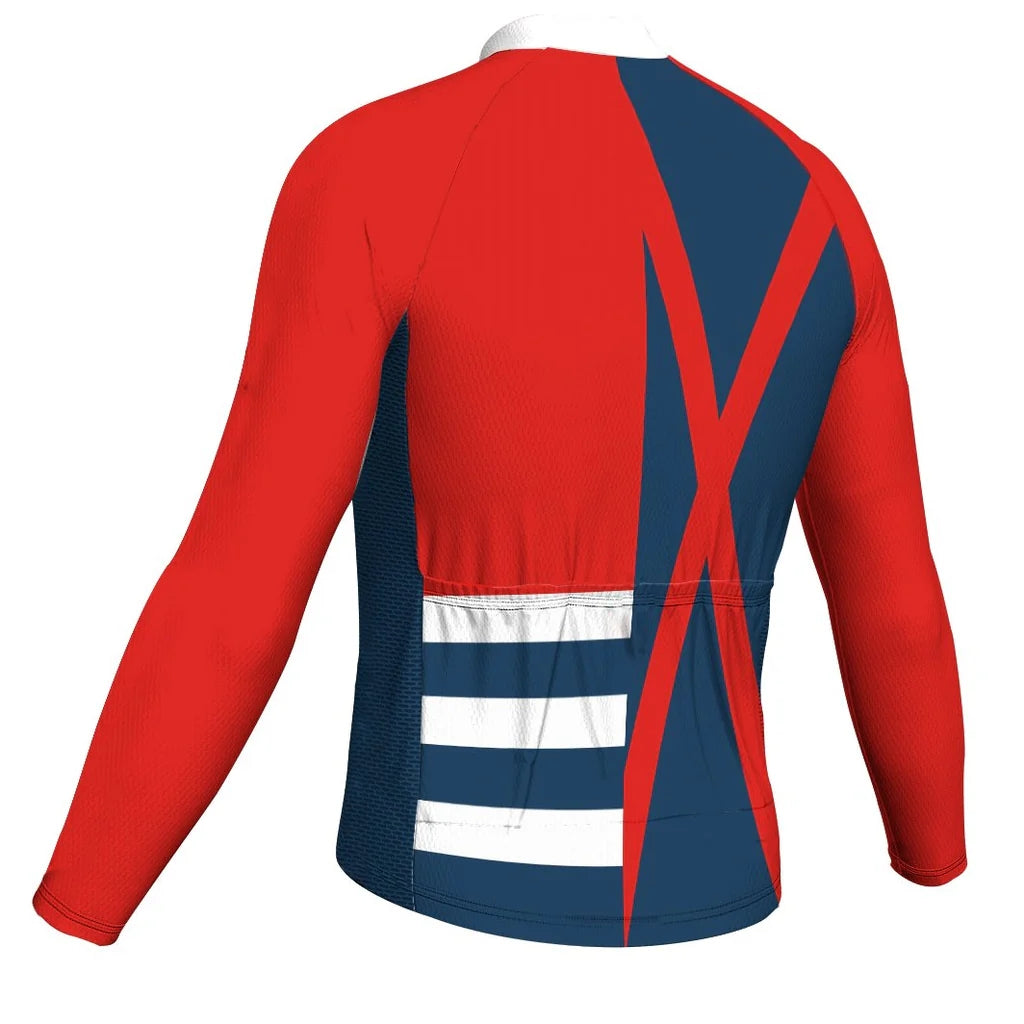 Customized Red Men's Winter Thermal Fleece Cycling Jersey Long Sleeve