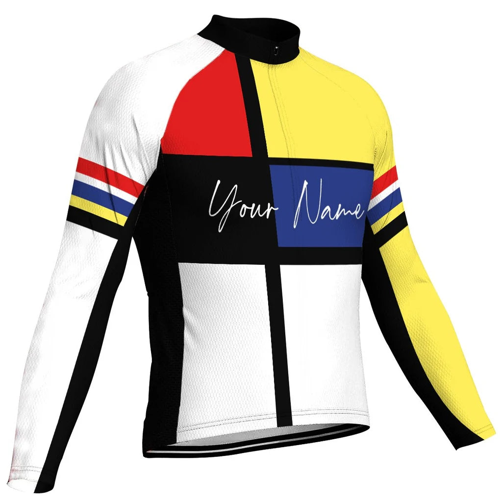 Customized Colorful Men's Winter Thermal Fleece Cycling Jersey Long Sleeve