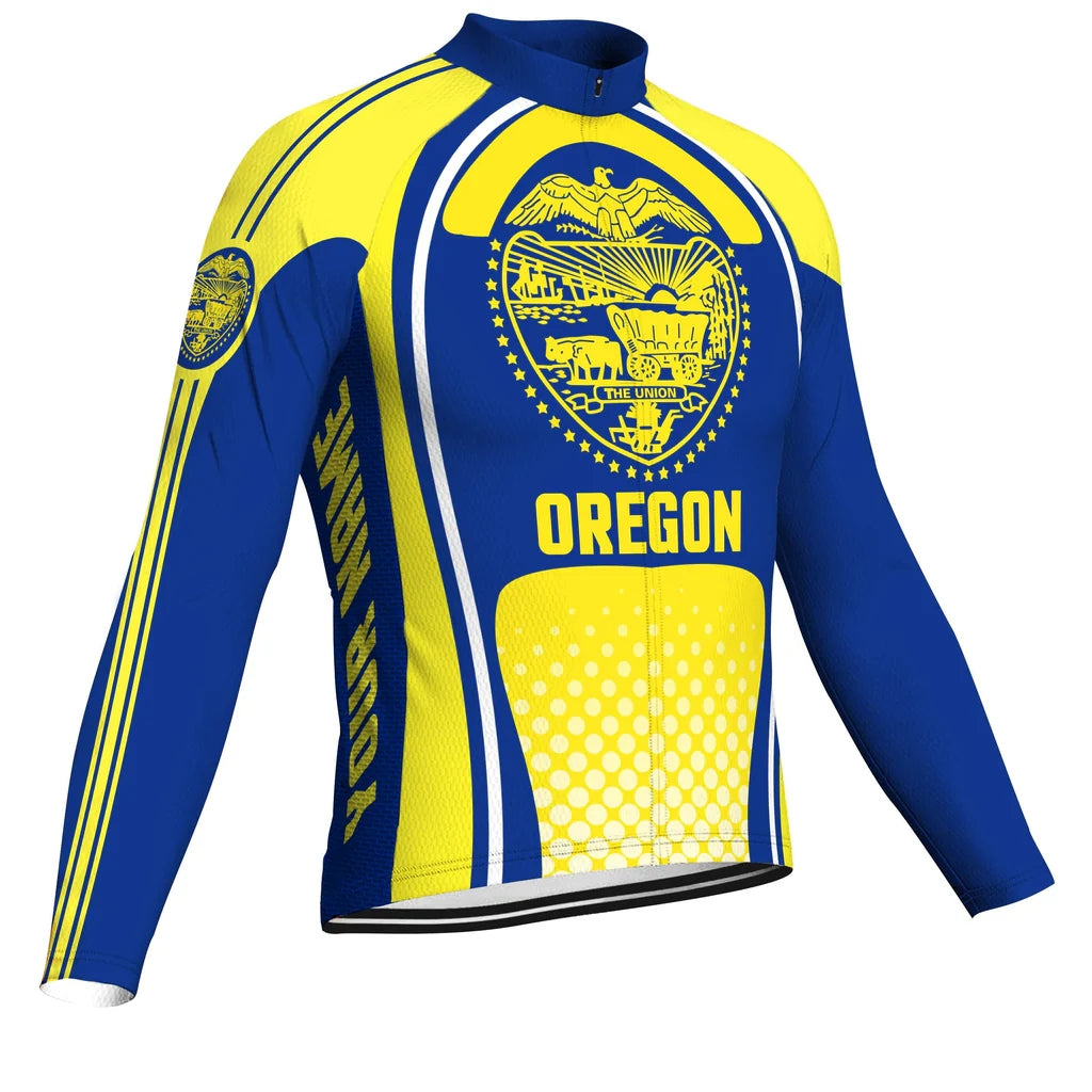 Customized Oregon Men's Winter Thermal Fleece Cycling Jersey Long Sleeve
