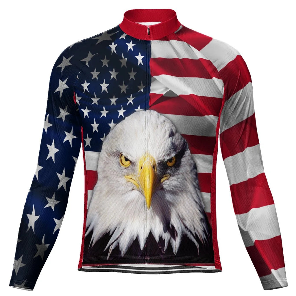 Customized Usa Men's Winter Thermal Fleece Cycling Jersey Long Sleeve