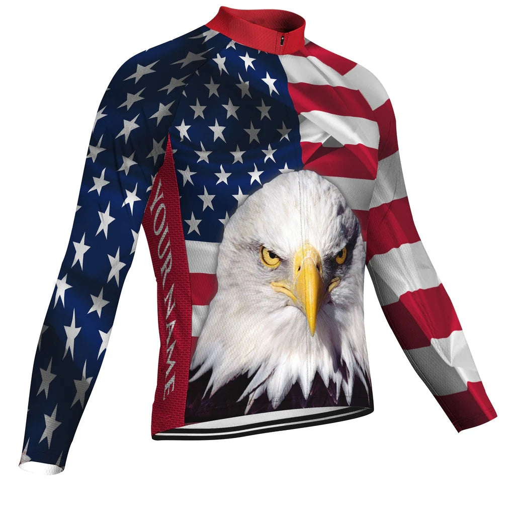 Customized Usa Men's Winter Thermal Fleece Cycling Jersey Long Sleeve