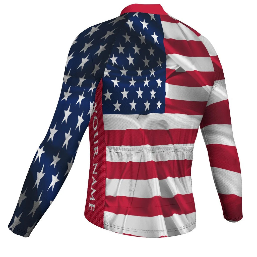 Customized USA America Men's Cycling Jersey Long Sleeve