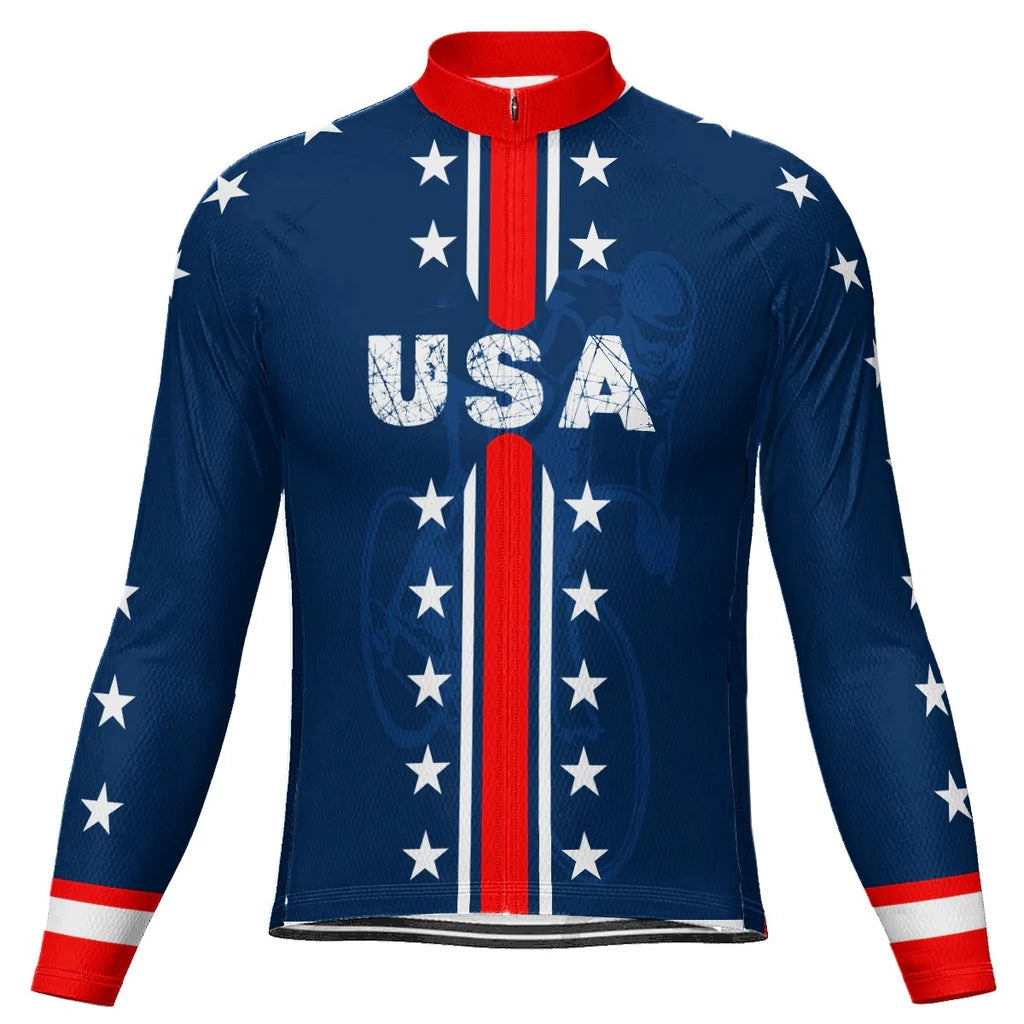 Customized Usa Men's Winter Thermal Fleece Cycling Jersey Long Sleeve