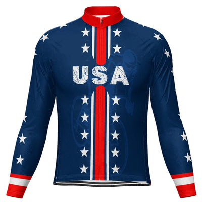 Customized Usa Men's Winter Thermal Fleece Cycling Jersey Long Sleeve
