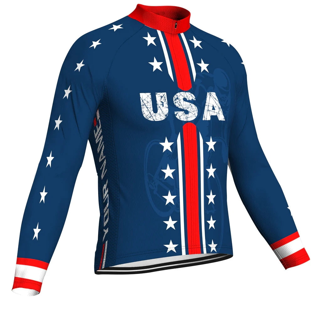 Customized Usa Men's Winter Thermal Fleece Cycling Jersey Long Sleeve