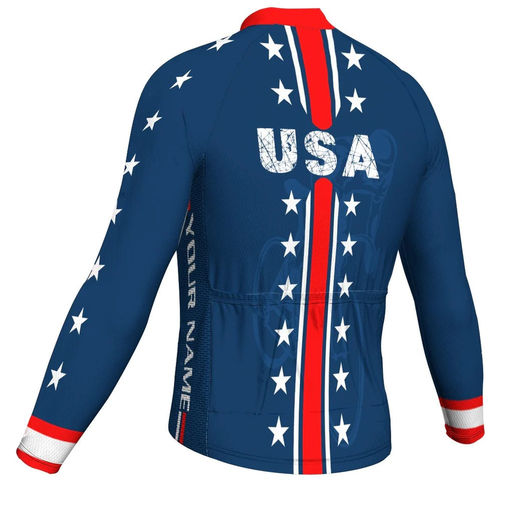 Customized Usa Men's Winter Thermal Fleece Cycling Jersey Long Sleeve