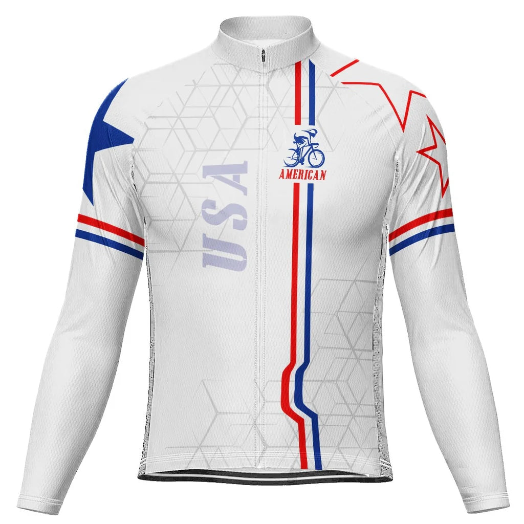 Customized Usa Men's Winter Thermal Fleece Cycling Jersey Long Sleeve