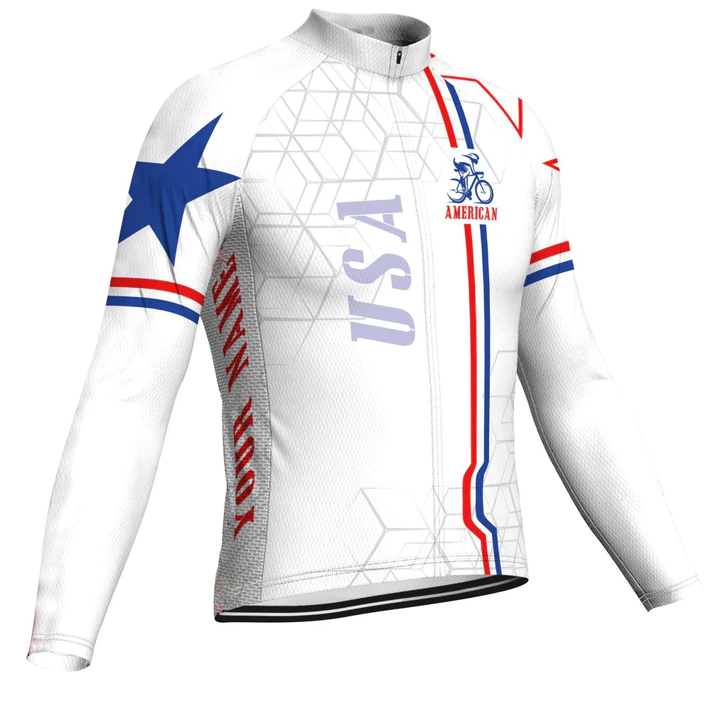 Customized Usa Men's Winter Thermal Fleece Cycling Jersey Long Sleeve