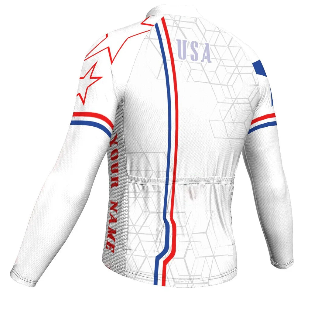 Customized Usa Men's Winter Thermal Fleece Cycling Jersey Long Sleeve