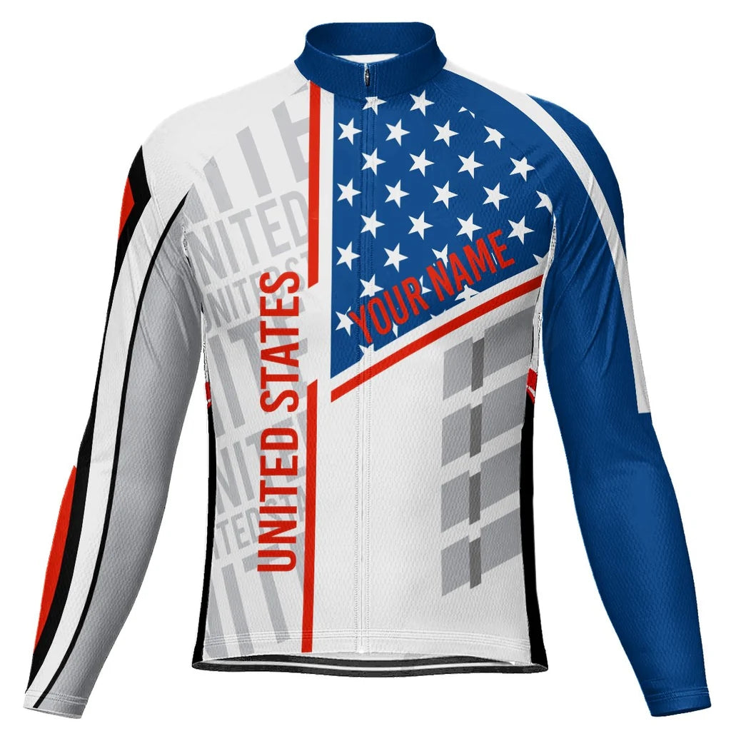 Customized Usa Men's Winter Thermal Fleece Cycling Jersey Long Sleeve