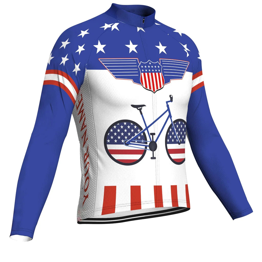 Customized Usa Men's Winter Thermal Fleece Cycling Jersey Long Sleeve