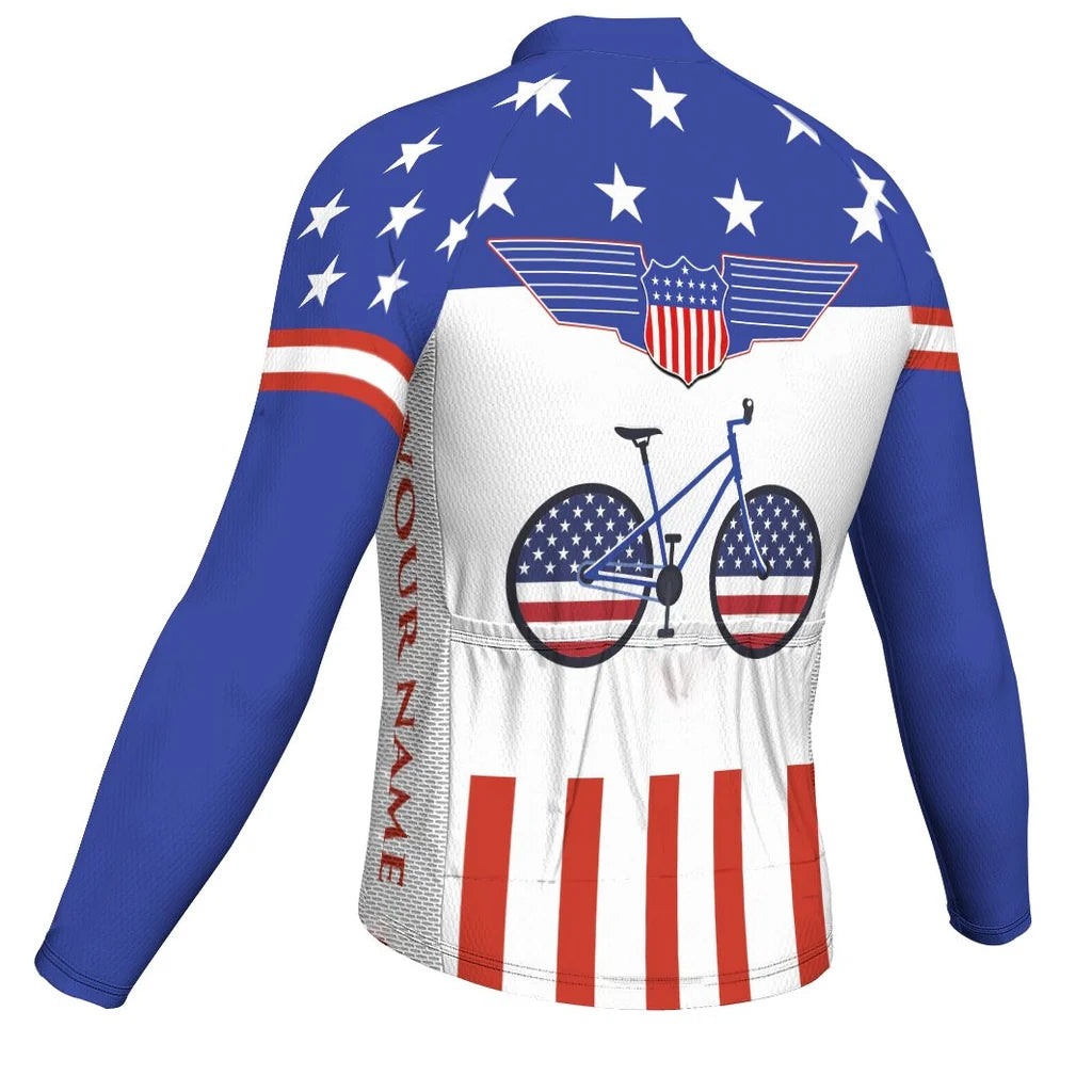 Customized Usa Men's Winter Thermal Fleece Cycling Jersey Long Sleeve