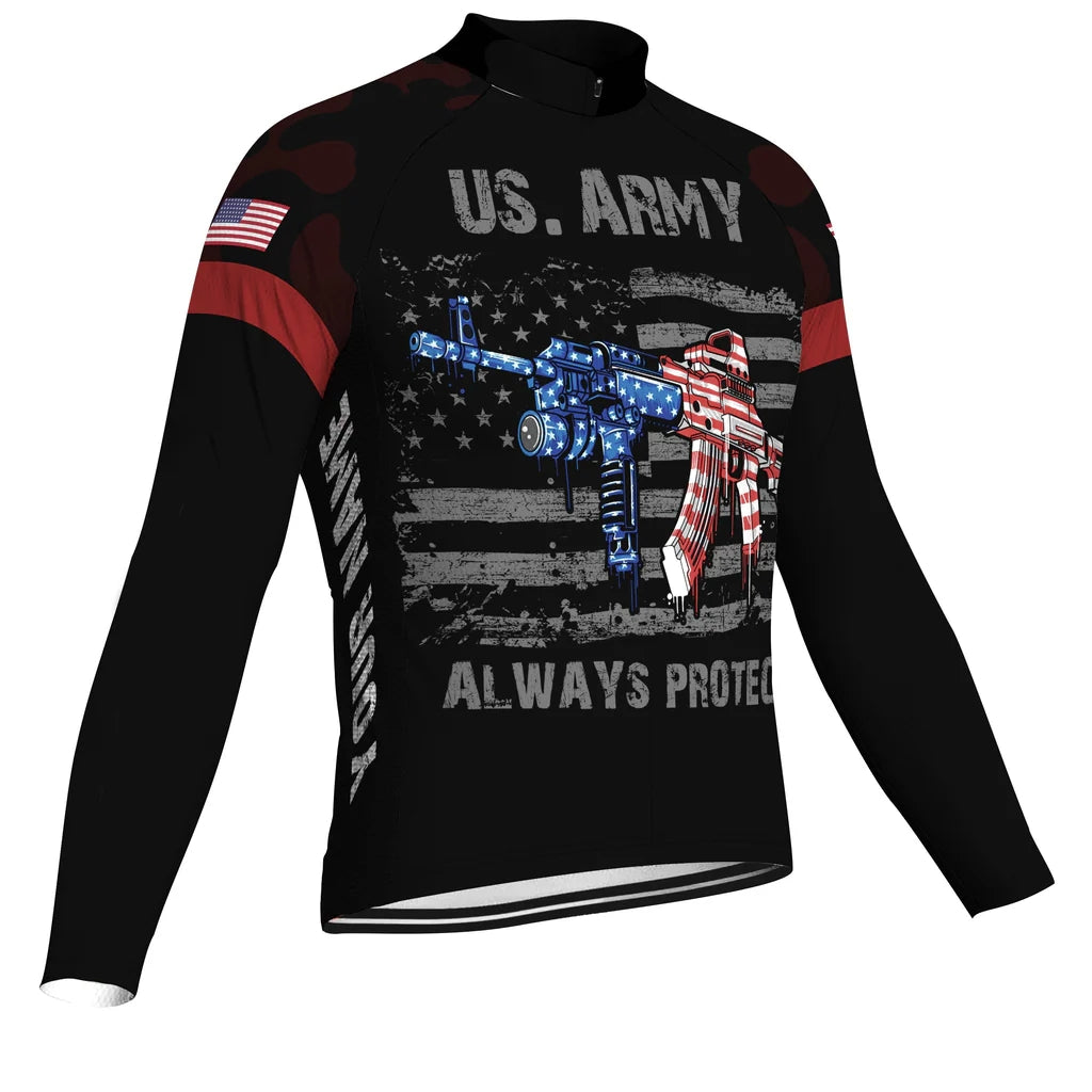 Customized Veteran Men's Winter Thermal Fleece Cycling Jersey Long Sleeve