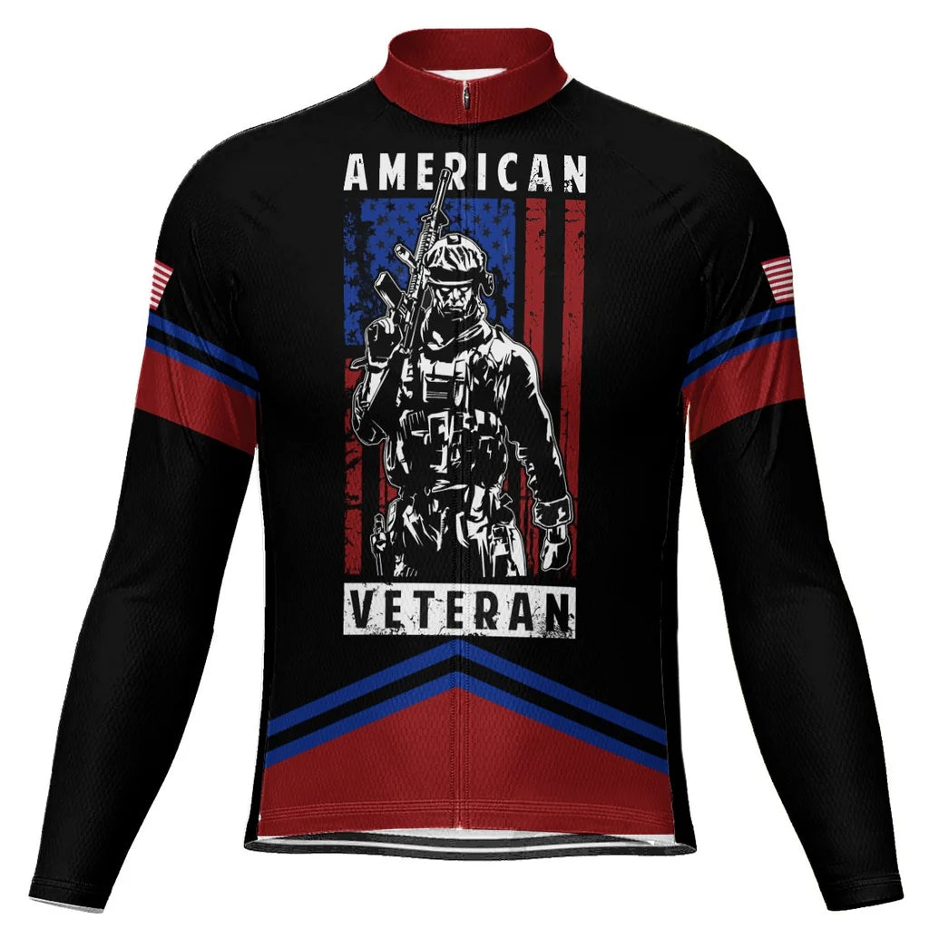 Customized Veteran Men's Winter Thermal Fleece Cycling Jersey Long Sleeve