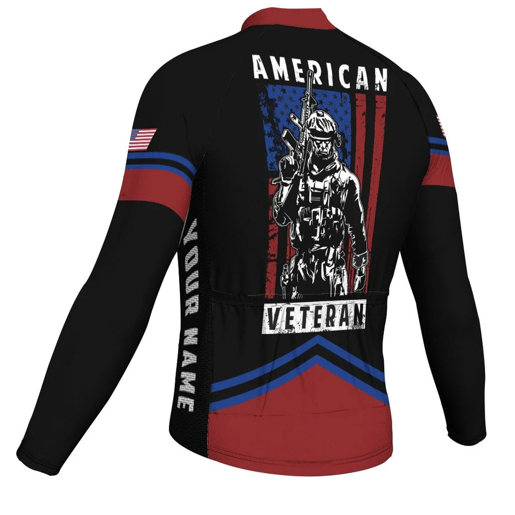 Customized Veteran Men's Winter Thermal Fleece Cycling Jersey Long Sleeve