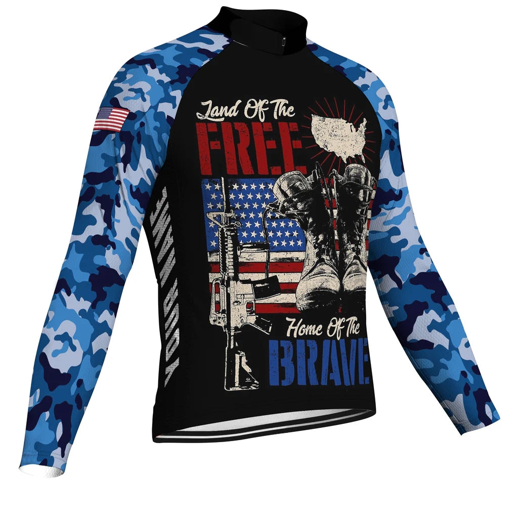 Customized Veteran Men's Winter Thermal Fleece Cycling Jersey Long Sleeve