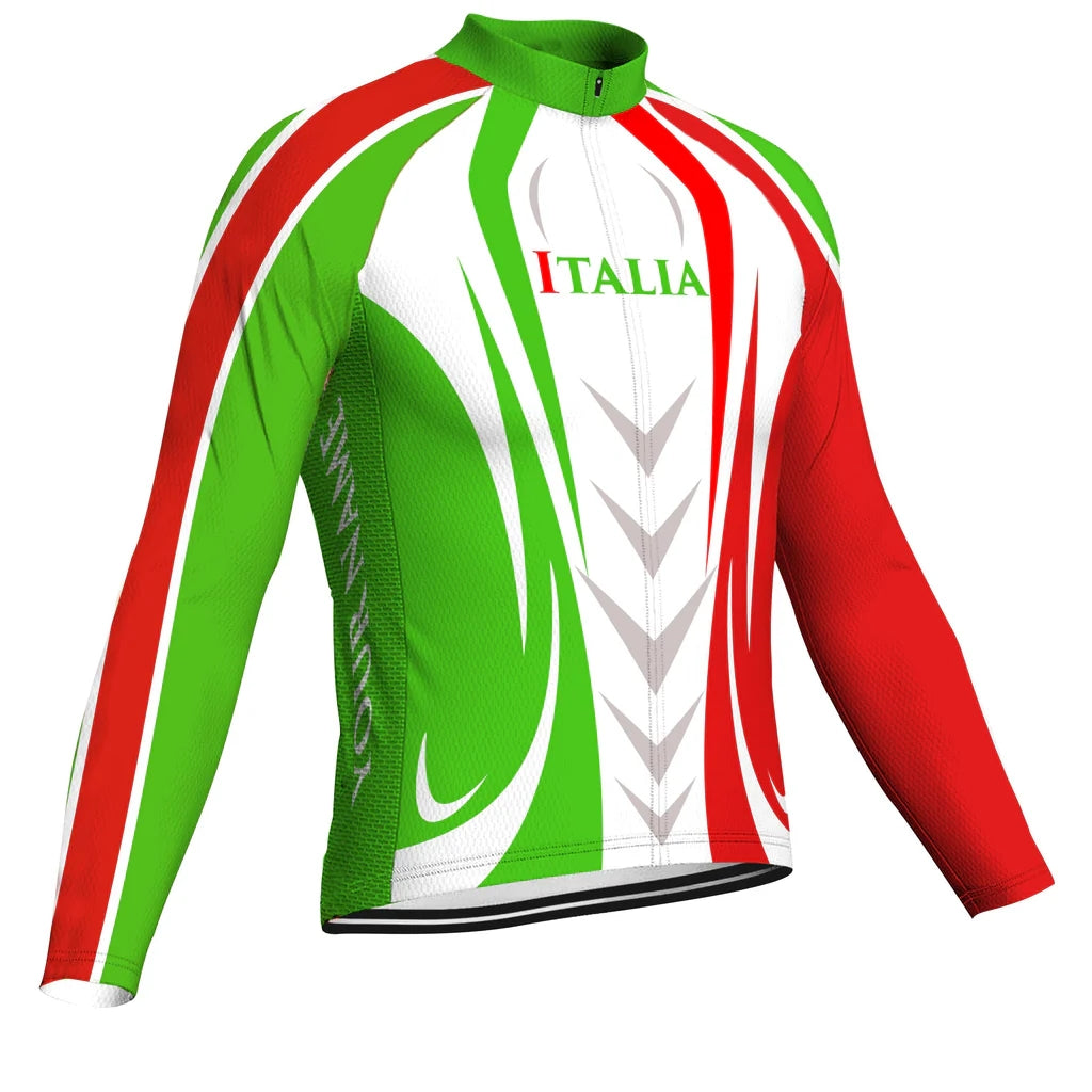 Customized Italia Men's Winter Thermal Fleece Cycling Jersey Long Sleeve