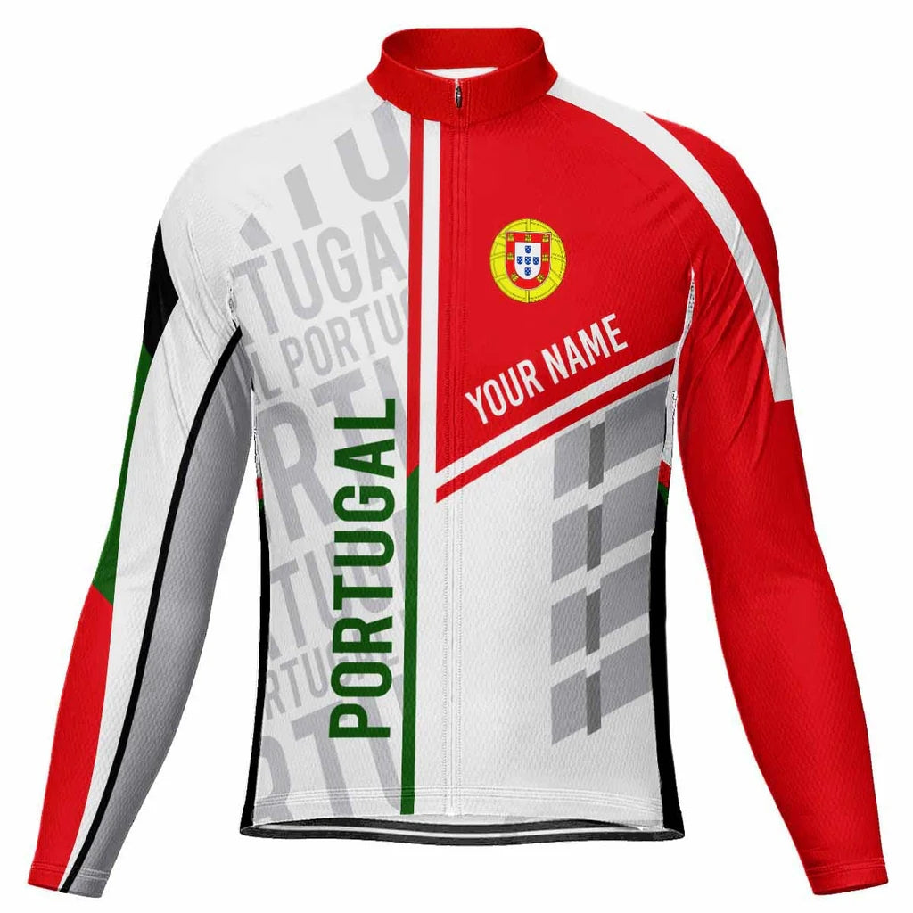 Customized Portugal Men's Winter Thermal Fleece Cycling Jersey Long Sleeve