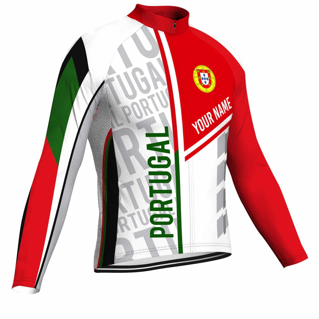 Customized Portugal Men's Winter Thermal Fleece Cycling Jersey Long Sleeve