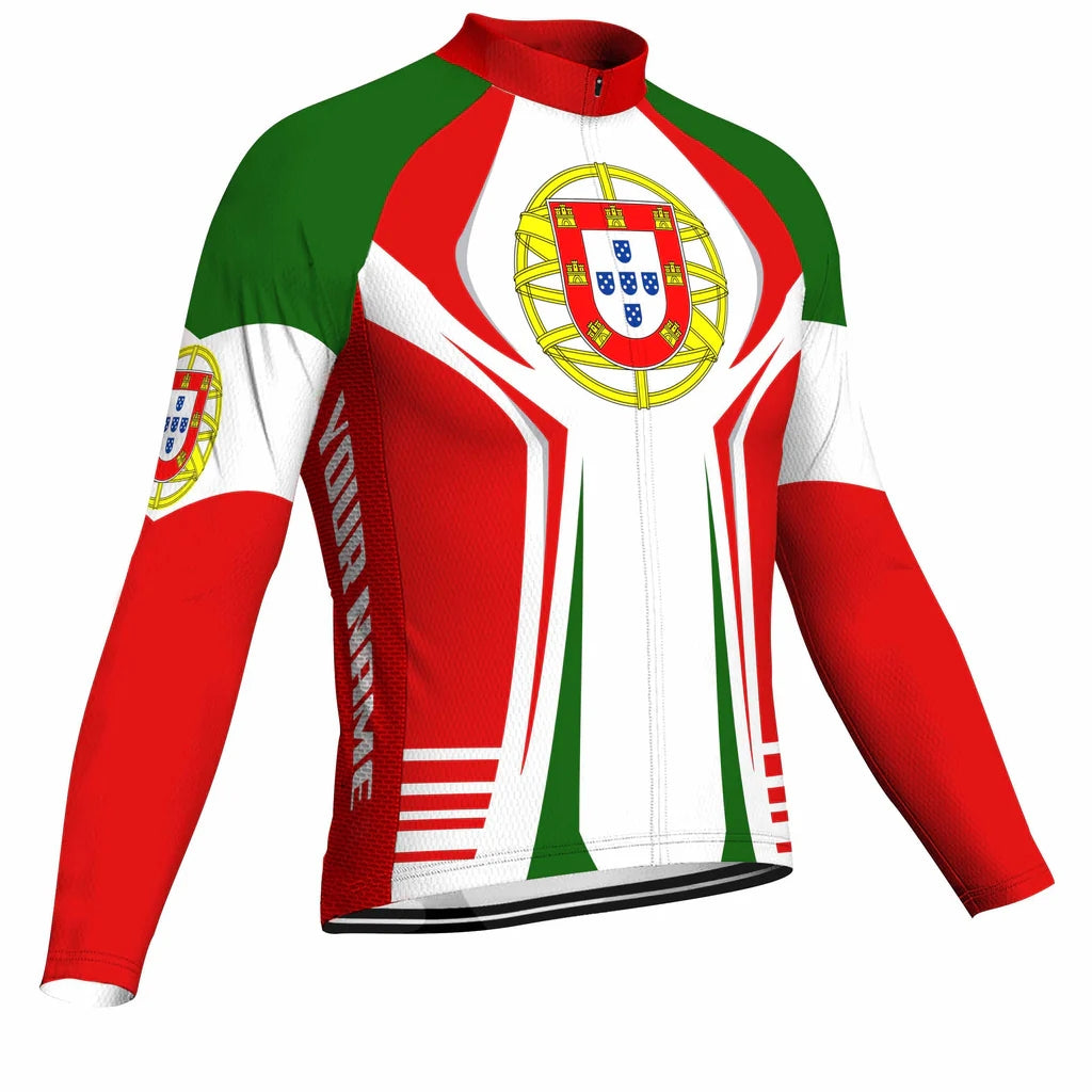 Customized Portugal Men's Winter Thermal Fleece Cycling Jersey Long Sleeve