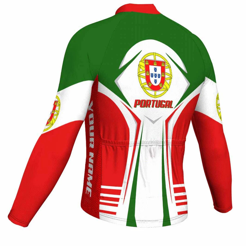 Customized Portugal Men's Winter Thermal Fleece Cycling Jersey Long Sleeve