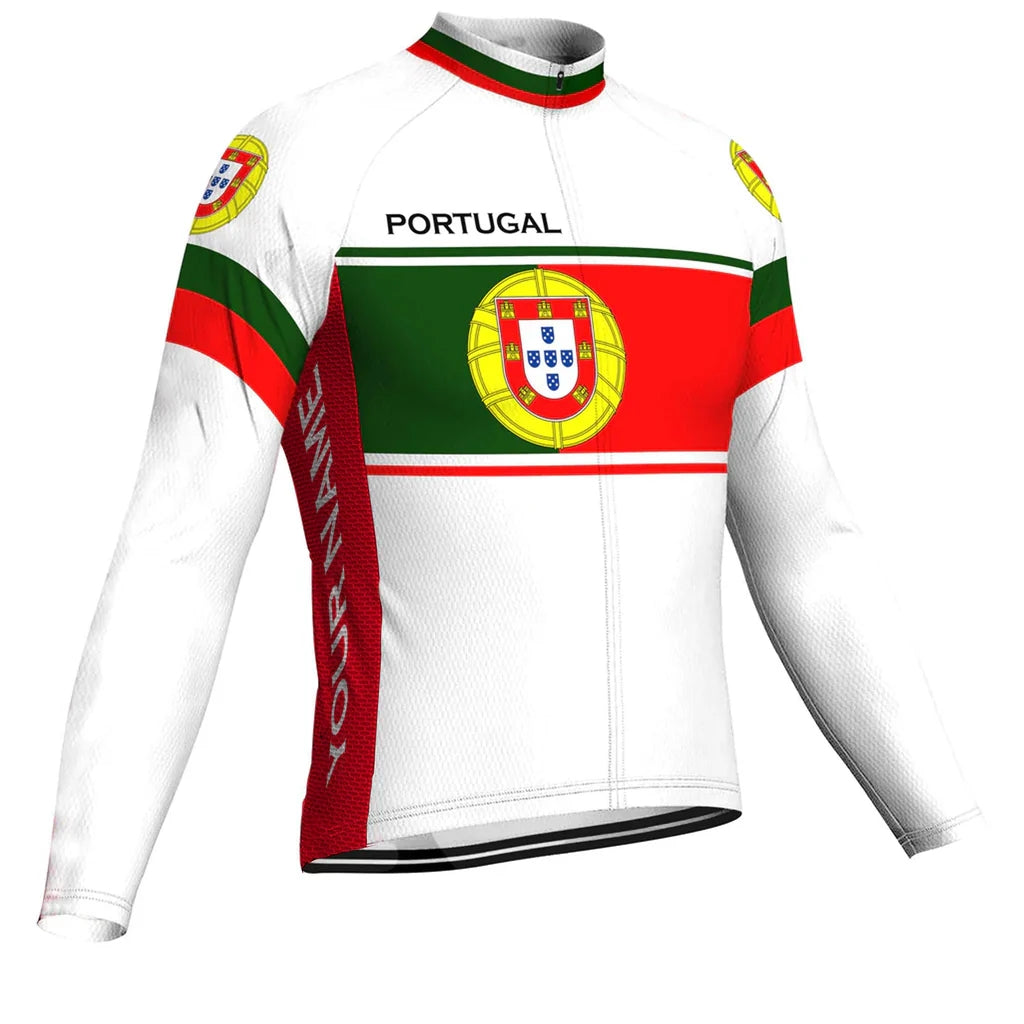 Customized Portugal Men's Winter Thermal Fleece Cycling Jersey Long Sleeve