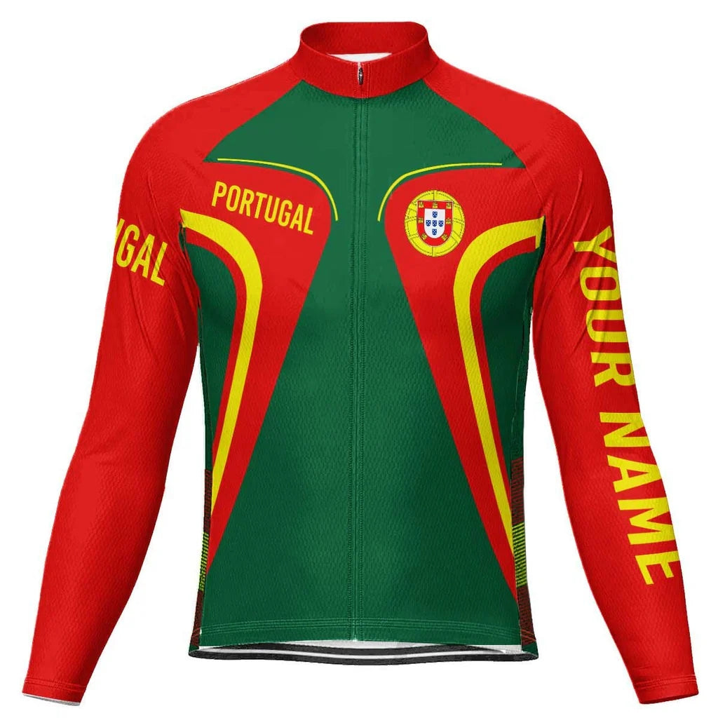 Customized Portugal Men's Winter Thermal Fleece Cycling Jersey Long Sleeve