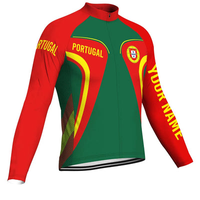 Customized Portugal Men's Winter Thermal Fleece Cycling Jersey Long Sleeve