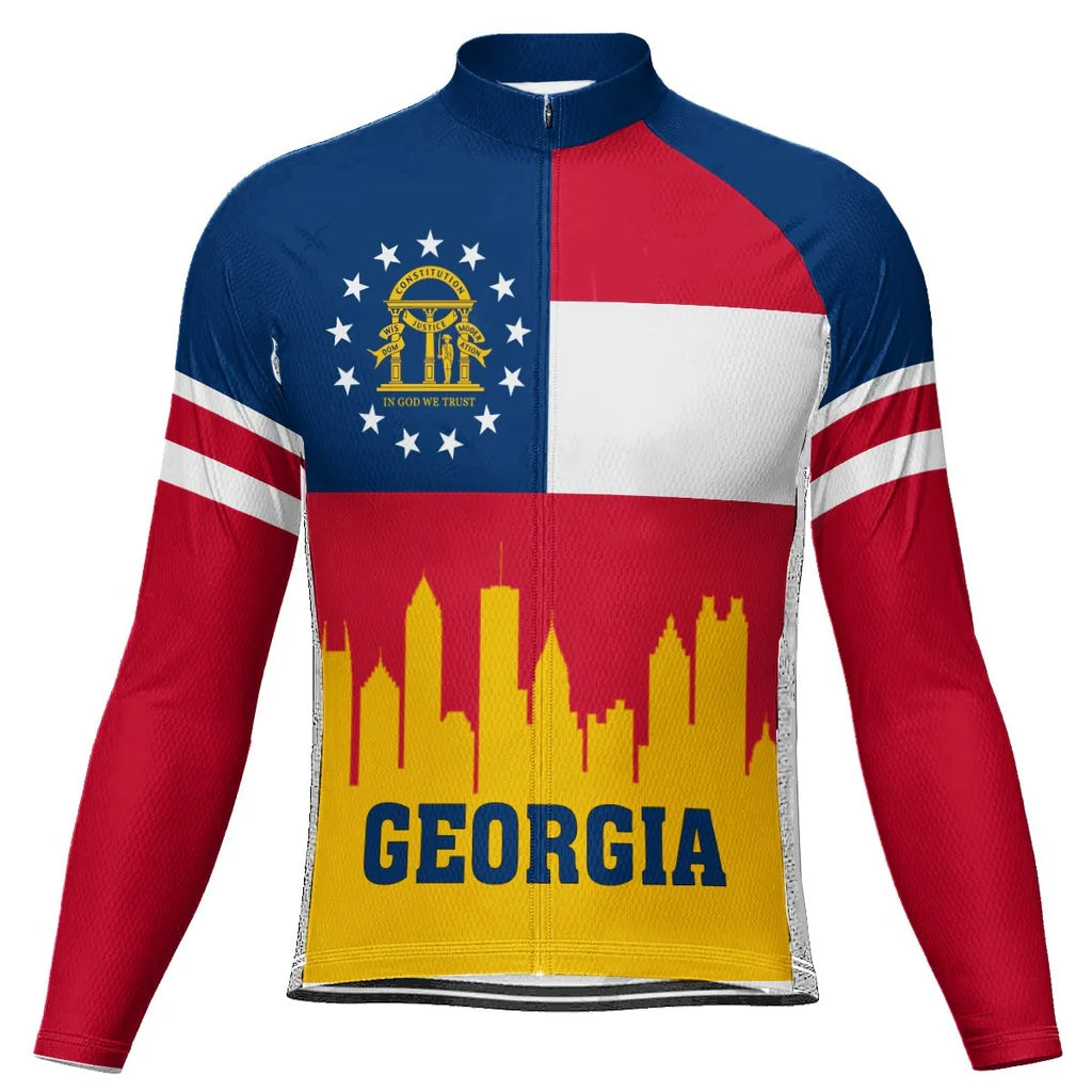 Customized Georgia Men's Winter Thermal Fleece Cycling Jersey Long Sleeve