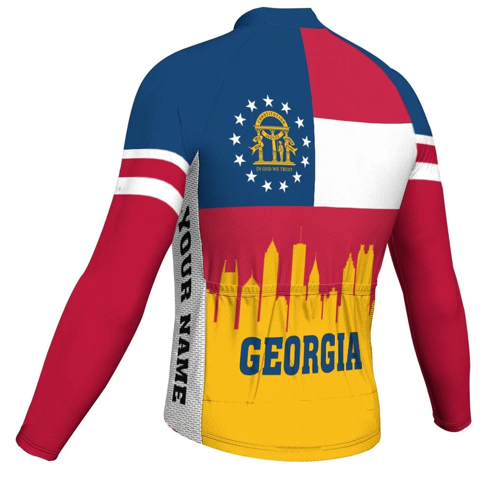 Customized Georgia Men's Winter Thermal Fleece Cycling Jersey Long Sleeve