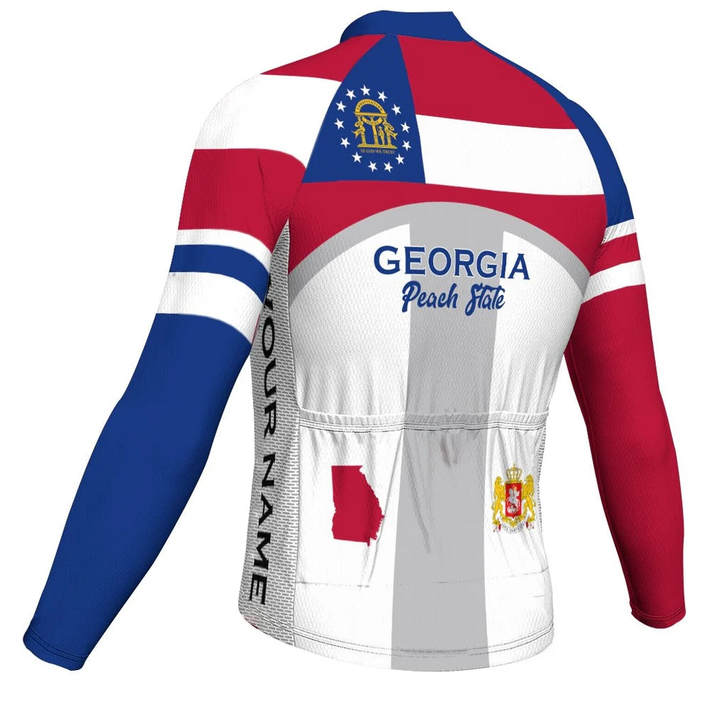 Customized Georgia Men's Winter Thermal Fleece Cycling Jersey Long Sleeve